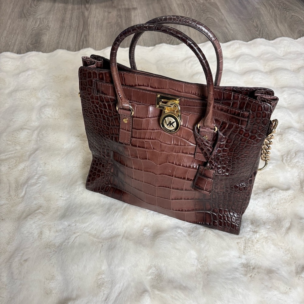 Michael Kors Hamilton Lock & key croc embossed top handle shoulder bag
